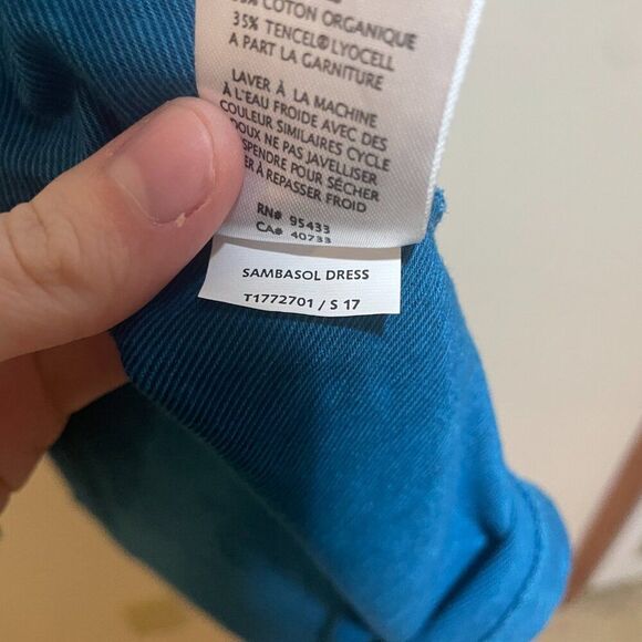 Toad&Co Size S Sambasol Dress Blue Textured Organic Cotton Strappy Sleeveless - Picture 11 of 11